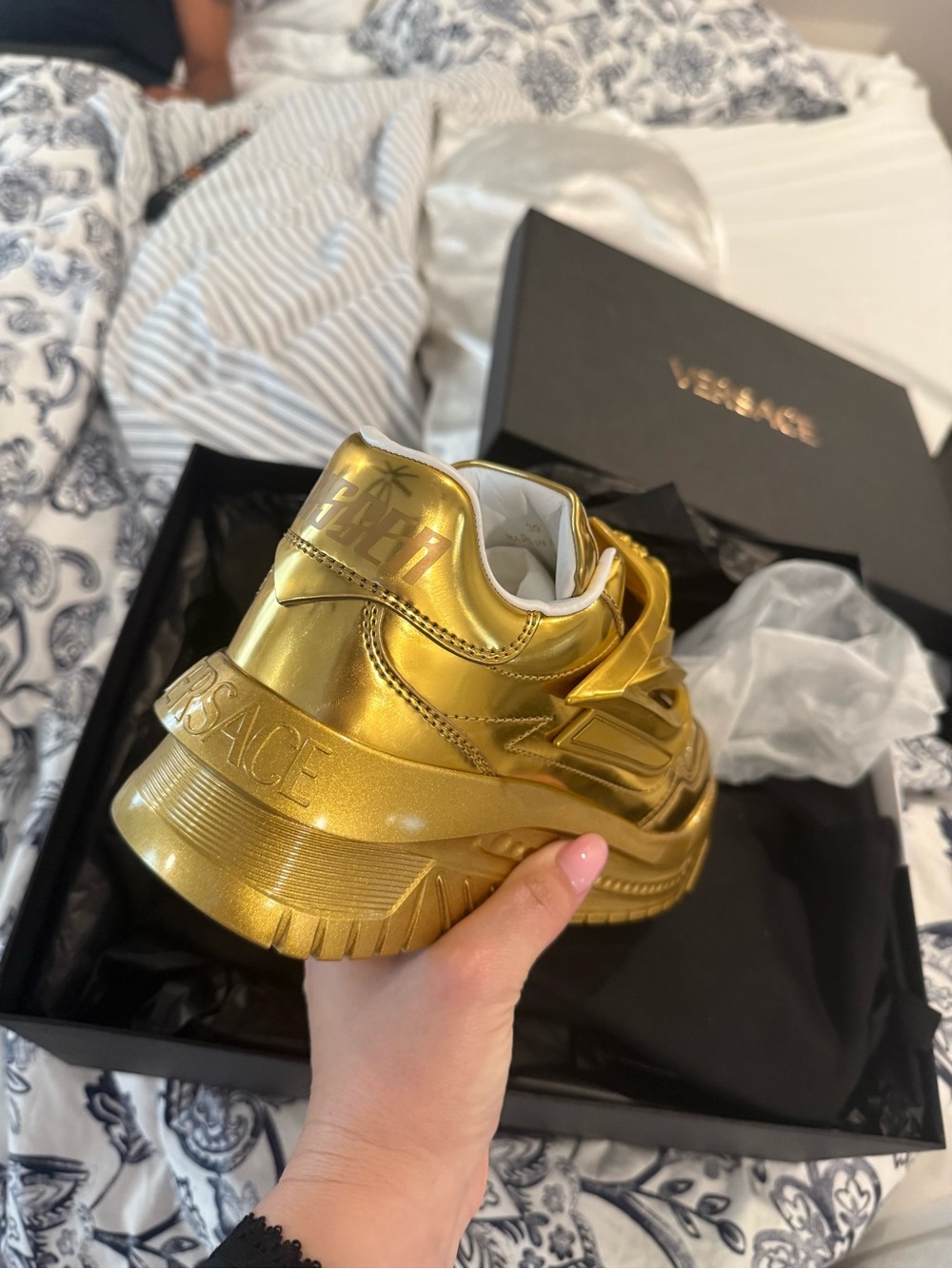Versace Metallic Gold Medusa Platform Sneaker - Picture 3 of 4